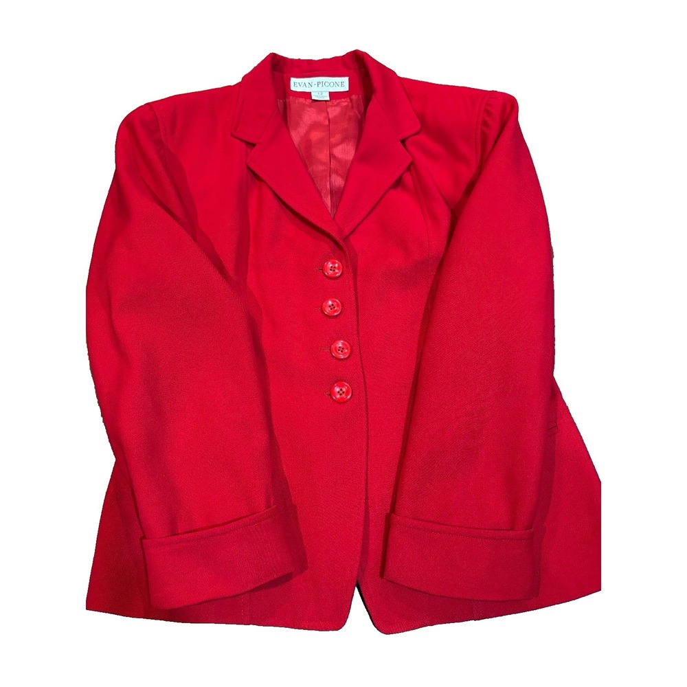 NWOT Evan Picone red pure virgin wool cuffed sleeves womens' sz 12 blazer Canada
